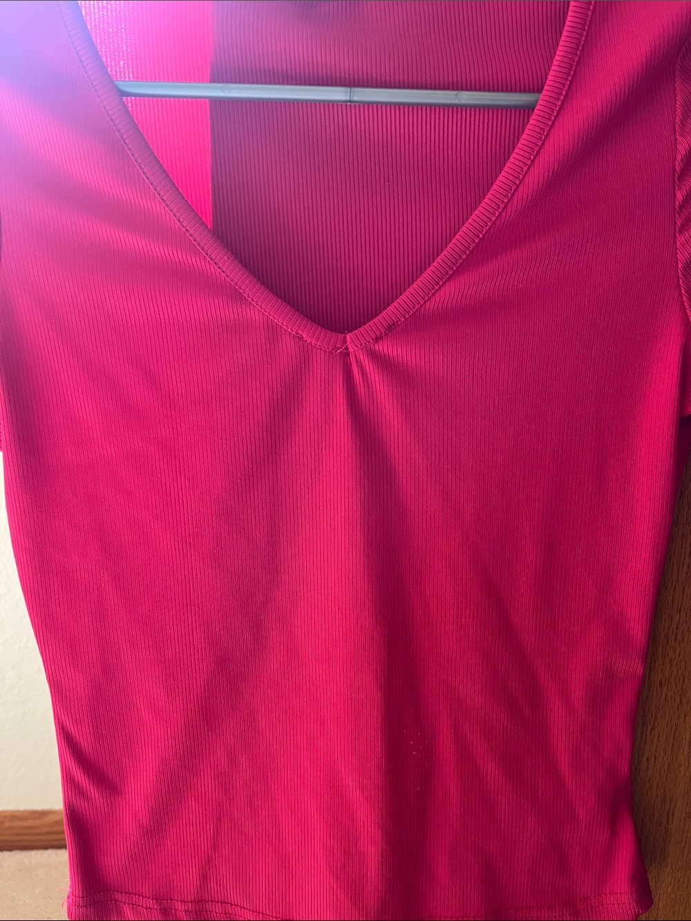 Hot Pink Ribbed Top - Picture 2 of 4